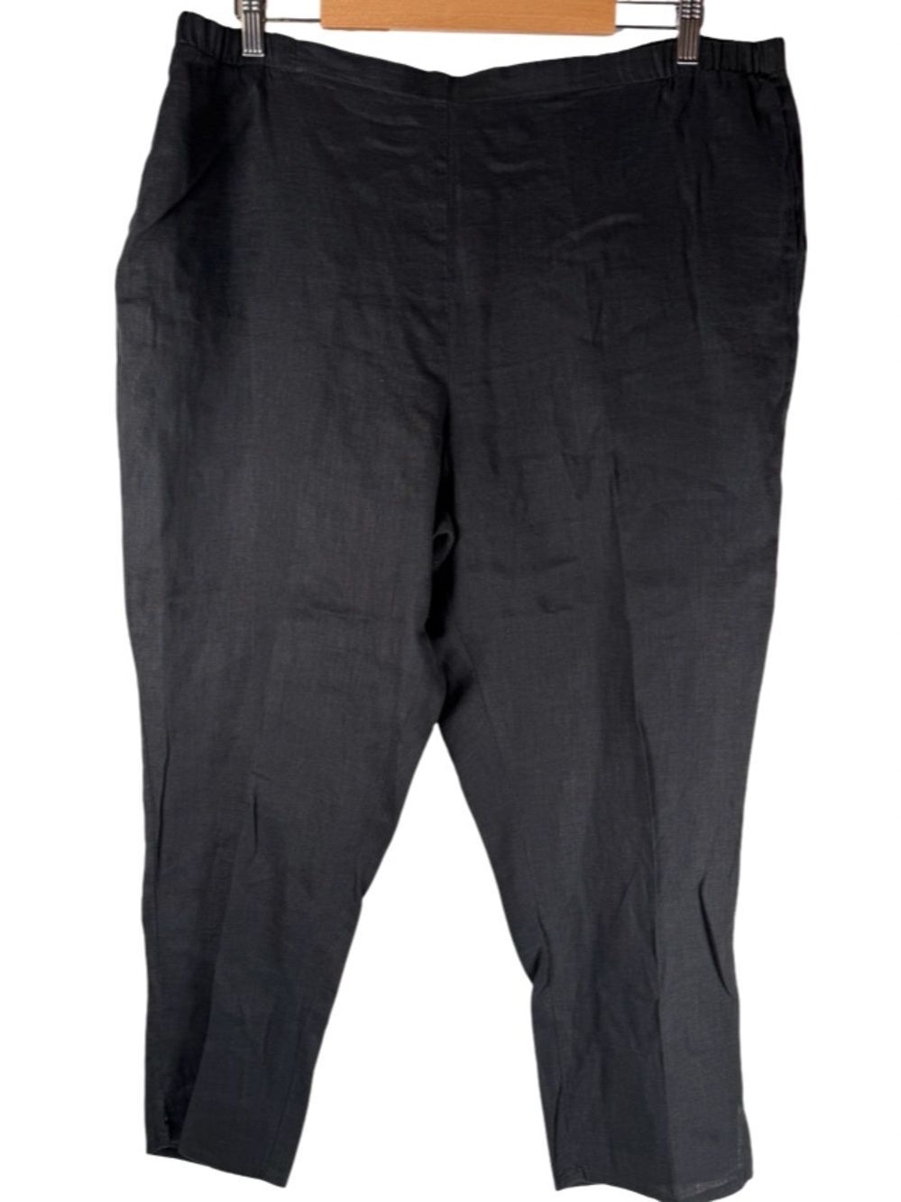 Flax Solid Black 100% Linen High Rise Straight Leg Pull-On Ankle Pants Large
